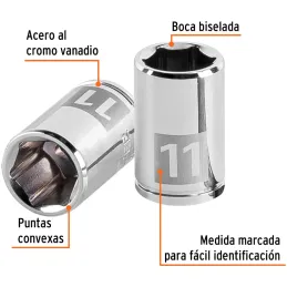 Dados 11mm E1/4 Hexagonales CrVanadio, Truper 13173 Truper-Dados 11mm E1/4 Hexagonales CrVanadio, Truper 13173 Fabricado en acer