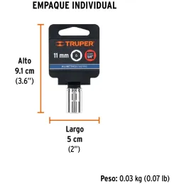 Dados 11mm E1/4 Hexagonales CrVanadio, Truper 13173 Truper-Dados 11mm E1/4 Hexagonales CrVanadio, Truper 13173 Fabricado en acer