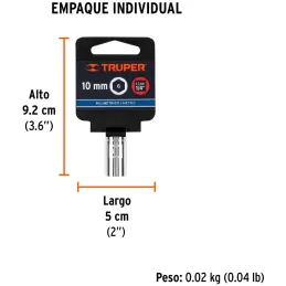 Dados 10mm E1/4 Hexagonales CrVanadio, Truper 13172 Truper-Dados 10mm E1/4 Hexagonales CrVanadio, Truper 13172 Fabricado en acer