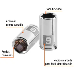 Dados 9mm E1/4 Hexagonales CrVanadio, Truper 13171 Truper-Dados 9mm E1/4 Hexagonales CrVanadio, Truper 13171 Fabricado en acero 