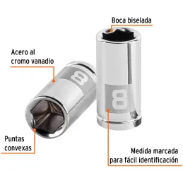 Dados 8mm E1/4 Hexagonales CrVanadio, Truper 13170 Truper-Dados 8mm E1/4 Hexagonales CrVanadio, Truper 13170 Fabricado en acero 