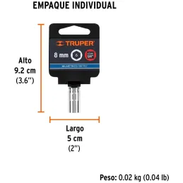 Dados 8mm E1/4 Hexagonales CrVanadio, Truper 13170 Truper-Dados 8mm E1/4 Hexagonales CrVanadio, Truper 13170 Fabricado en acero 