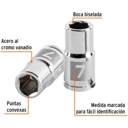 Dados 7mm E1/4 Hexagonales CrVanadio, Truper 13169 Truper-Dados 7mm E1/4 Hexagonales CrVanadio, Truper 13169 Fabricado en acero 