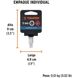 Dados 5mm E1/4 Hexagonales CrVanadio, Truper 13167 Truper-Dados 5mm E1/4 Hexagonales CrVanadio, Truper 13167 Fabricado en acero 