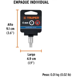 Dados 4mm E1/4 Hexagonales CrVanadio, Truper 13166 Truper-Dados 4mm E1/4 Hexagonales CrVanadio, Truper 13166 Fabricado en acero 