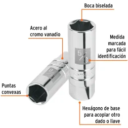 Dados para Bujia 5/8" E3/8 Tubulares Hexagonales, Truper 13655 Truper-Dados para Bujia 5/8" E3/8 Tubulares Hexagonales, Truper 1