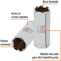 Dados 19mm E3/8 Tubulares Hexagonales CrVanadio, Truper 13779 Truper-Dados 19mm E3/8 Tubulares Hexagonales CrVanadio, Truper 137