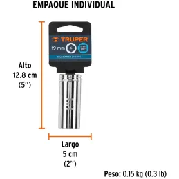 Dados 19mm E3/8 Tubulares Hexagonales CrVanadio, Truper 13779 Truper-Dados 19mm E3/8 Tubulares Hexagonales CrVanadio, Truper 137