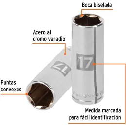 Dados 17mm E3/8 Tubulares Hexagonales CrVanadio, Truper 13777 Truper-Dados 17mm E3/8 Tubulares Hexagonales CrVanadio, Truper 137
