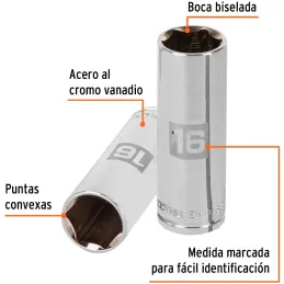 Dados 16mm E3/8 Tubulares Hexagonales CrVanadio, Truper 13776 Truper-Dados 16mm E3/8 Tubulares Hexagonales CrVanadio, Truper 137
