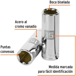 Dados 15mm E3/8 Tubulares Hexagonales CrVanadio, Truper 13775 Truper-Dados 15mm E3/8 Tubulares Hexagonales CrVanadio, Truper 137