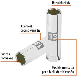 Dados 13mm E3/8 Tubulares Hexagonales CrVanadio, Truper 13773 Truper-Dados 13mm E3/8 Tubulares Hexagonales CrVanadio, Truper 137