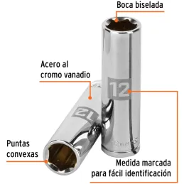 Dados 12mm E3/8 Tubulares Hexagonales CrVanadio, Truper 13772 Truper-Dados 12mm E3/8 Tubulares Hexagonales CrVanadio, Truper 137