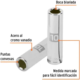 Dados 10mm E3/8 Tubulares Hexagonales CrVanadio, Truper 13770 Truper-Dados 10mm E3/8 Tubulares Hexagonales CrVanadio, Truper 137