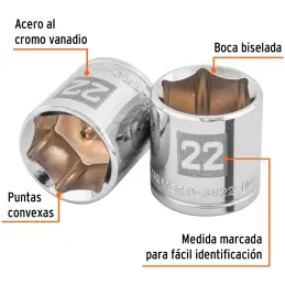 Dados 22mm E3/8 Hexagonales CrVanadio, Truper 13686 Truper-Dados 22mm E3/8 Hexagonales CrVanadio, Truper 13686 Fabricado en acer