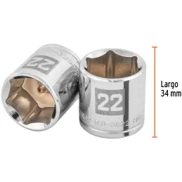 Dados 22mm E3/8 Hexagonales CrVanadio, Truper 13686 Truper-Dados 22mm E3/8 Hexagonales CrVanadio, Truper 13686 Fabricado en acer