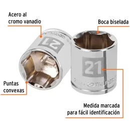Dados 21mm E3/8 Hexagonales CrVanadio, Truper 13685 Truper-Dados 21mm E3/8 Hexagonales CrVanadio, Truper 13685 Fabricado en acer
