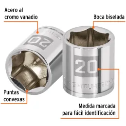 Dados 20mm E3/8 Hexagonales CrVanadio, Truper 13684 Truper-Dados 20mm E3/8 Hexagonales CrVanadio, Truper 13684 Fabricado en acer
