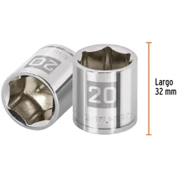 Dados 20mm E3/8 Hexagonales CrVanadio, Truper 13684 Truper-Dados 20mm E3/8 Hexagonales CrVanadio, Truper 13684 Fabricado en acer