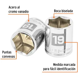 Dados 19mm E3/8 Hexagonales CrVanadio, Truper 13683 Truper-Dados 19mm E3/8 Hexagonales CrVanadio, Truper 13683 Fabricado en acer