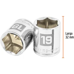Dados 19mm E3/8 Hexagonales CrVanadio, Truper 13683 Truper-Dados 19mm E3/8 Hexagonales CrVanadio, Truper 13683 Fabricado en acer