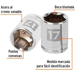 Dados 17mm E3/8 Hexagonales CrVanadio, Truper 13681 Truper-Dados 17mm E3/8 Hexagonales CrVanadio, Truper 13681 Fabricado en acer