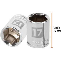 Dados 17mm E3/8 Hexagonales CrVanadio, Truper 13681 Truper-Dados 17mm E3/8 Hexagonales CrVanadio, Truper 13681 Fabricado en acer