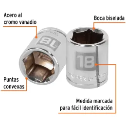Dados 18mm E3/8 Hexagonales CrVanadio, Truper 13682 Truper-Dados 18mm E3/8 Hexagonales CrVanadio, Truper 13682 Fabricado en acer