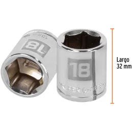 Dados 18mm E3/8 Hexagonales CrVanadio, Truper 13682 Truper-Dados 18mm E3/8 Hexagonales CrVanadio, Truper 13682 Fabricado en acer