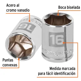 Dados 16mm E3/8 Hexagonales CrVanadio, Truper 13680 Truper-Dados 16mm E3/8 Hexagonales CrVanadio, Truper 13680 Fabricado en acer