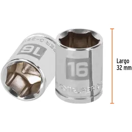 Dados 16mm E3/8 Hexagonales CrVanadio, Truper 13680 Truper-Dados 16mm E3/8 Hexagonales CrVanadio, Truper 13680 Fabricado en acer