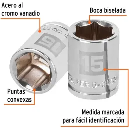 Dados 15mm E3/8 Hexagonales CrVanadio, Truper 13679 Truper-Dados 15mm E3/8 Hexagonales CrVanadio, Truper 13679 Fabricado en acer