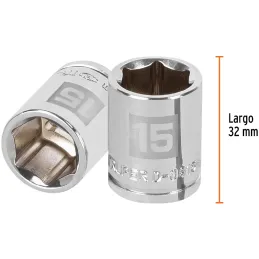 Dados 15mm E3/8 Hexagonales CrVanadio, Truper 13679 Truper-Dados 15mm E3/8 Hexagonales CrVanadio, Truper 13679 Fabricado en acer