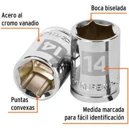 Dados 14mm E3/8 Hexagonales CrVanadio, Truper 13678 Truper-Dados 14mm E3/8 Hexagonales CrVanadio, Truper 13678 Fabricado en acer