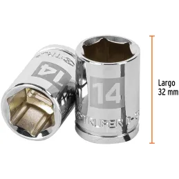 Dados 14mm E3/8 Hexagonales CrVanadio, Truper 13678 Truper-Dados 14mm E3/8 Hexagonales CrVanadio, Truper 13678 Fabricado en acer