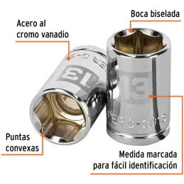 Dados 13mm E3/8 Hexagonales CrVanadio, Truper 13677 Truper-Dados 13mm E3/8 Hexagonales CrVanadio, Truper 13677 Fabricado en acer