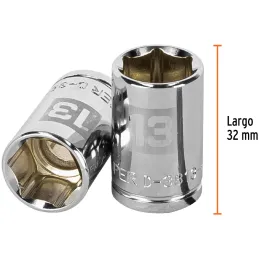 Dados 13mm E3/8 Hexagonales CrVanadio, Truper 13677 Truper-Dados 13mm E3/8 Hexagonales CrVanadio, Truper 13677 Fabricado en acer