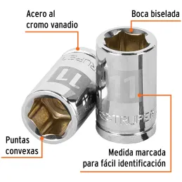 Dados 11mm E3/8 Hexagonales CrVanadio, Truper 13675 Truper-Dados 11mm E3/8 Hexagonales CrVanadio, Truper 13675 Fabricado en acer