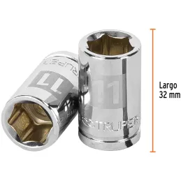 Dados 11mm E3/8 Hexagonales CrVanadio, Truper 13675 Truper-Dados 11mm E3/8 Hexagonales CrVanadio, Truper 13675 Fabricado en acer