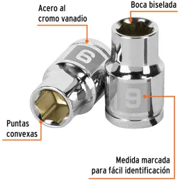 Dados 9mm E3/8 Hexagonales CrVanadio, Truper 13673 Truper-Dados 9mm E3/8 Hexagonales CrVanadio, Truper 13673 Fabricado en acero 