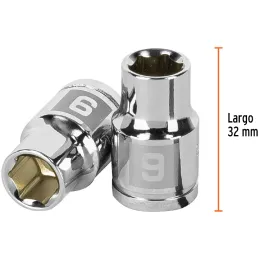 Dados 9mm E3/8 Hexagonales CrVanadio, Truper 13673 Truper-Dados 9mm E3/8 Hexagonales CrVanadio, Truper 13673 Fabricado en acero 