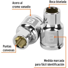 Dados 8mm E3/8 Hexagonales CrVanadio, Truper 13672 Truper-Dados 8mm E3/8 Hexagonales CrVanadio, Truper 13672 Fabricado en acero 