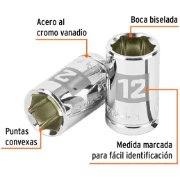Dados 12mm E3/8 Hexagonales CrVanadio, Truper 13676 Truper-Dados 12mm E3/8 Hexagonales CrVanadio, Truper 13676 Fabricado en acer