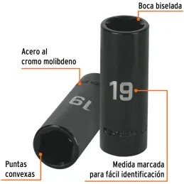 Dados 19mm E1/2 Impacto Tubulares Hexagonales CrMolibdeno, Truper 12431 Truper-Dados 19mm E1/2 Impacto Tubulares Hexagonales CrM