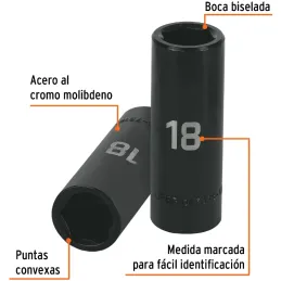 Dados 18mm E1/2 Impacto Tubulares Hexagonales CrMolibdeno, Truper 12430 Truper-Dados 18mm E1/2 Impacto Tubulares Hexagonales CrM