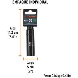 Dados 16mm E1/2 Impacto Tubulares Hexagonales CrMolibdeno, Truper 12428 Truper-Dados 16mm E1/2 Impacto Tubulares Hexagonales CrM