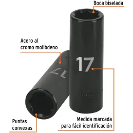 Dados 17mm E1/2 Impacto Tubulares Hexagonales CrMolibdeno, Truper 12429 Truper-Dados 17mm E1/2 Impacto Tubulares Hexagonales CrM