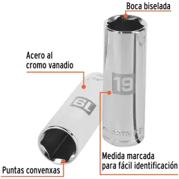 Dados 19mm E1/2 Tubulares Hexagonales CrVanadio, Truper 13359 Truper-Dados 19mm E1/2 Tubulares Hexagonales CrVanadio, Truper 133
