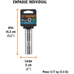 Dados 19mm E1/2 Tubulares Hexagonales CrVanadio, Truper 13359 Truper-Dados 19mm E1/2 Tubulares Hexagonales CrVanadio, Truper 133