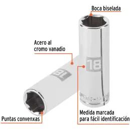 Dados 18mm E1/2 Tubulares Hexagonales CrVanadio, Truper 13358 Truper-Dados 18mm E1/2 Tubulares Hexagonales CrVanadio, Truper 133